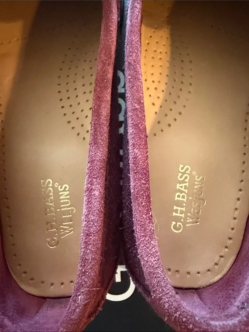 G.H. Bass & Co. Burgundy Suede Penny Loafers - Willa Flat Strap